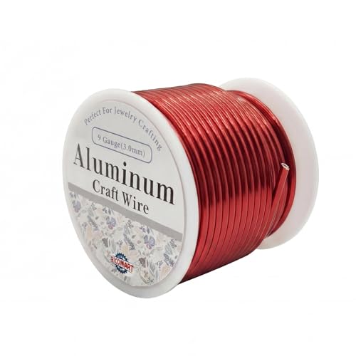9 Gauge Aluminum Craft Wire Red 40FT 3mm, Jewelry Making, Flexible Bendable Armature Wire for Sculpting, Floral Crafts, Metal Wire Wrapping, DIY Art Projects & Wreath Making - color: Red, size: 9gauge