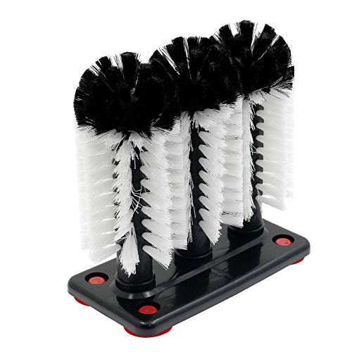 Bonsicoky Glass Washer Brush Cleaner Bristle Brush | 3 Brush Heads, Suction Base, For Beer Cup, Long Leg Cup, Red Wine Glass, Bar Kitchen Sink Home Tools - color: 7.6" Height