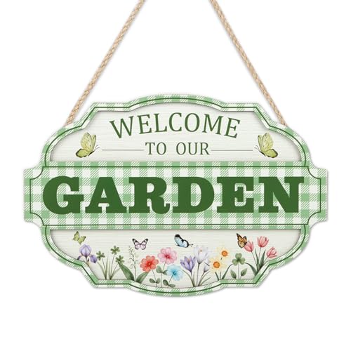 HOURIA 3D Welcome to Our Garden Wood Sign,(11.4”x8”) Gardening Greenhouse Decor, Gardening Sign, Flowers Butterfly Garden Decorations for Outside,Gardening Gifts,Gifts for Plant Lovers - color: Welcome to Our Garden Wood Sign