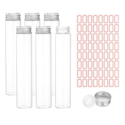 PATIKIL 80ml Test Tubes with Caps, 6Pcs 30x150mm Glass Clear Flat Bottom Test Tube Containers with Plastic Cap for Bead Party Candy Bath Salt Storage Scientific Experiment Plant(Silver) - color: Silver, size: 30x150mm