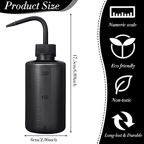 Nuogo 9 Pcs 250 ml Tattoo Wash Bottle Water Squirt Bottle Lab Squeeze Bottles Lash Water with Narrow Mouth Scale Labels Safety Rinse for Eyelash Extensions, Succulent Watering(Black) - color: Black