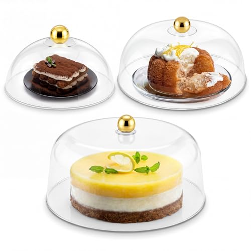 Uiifan 3 Pcs Clear Cake Dome Cover Acrylic Cake Stand Cover, Gold - color: Gold