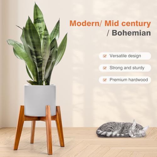 Wooden Plant Stand Indoor, Acacia Wood Mid Century Planter Stand, 9 Inch | Premium acacia wood plant stand holds up to 150 lb. Sturdy mid century design. Pot not included - color: 9" acacia wood