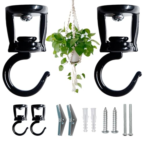 ONIKK Ceiling Hooks for Hanging Plants, Heavy Duty Metal Plant Hooks for Ceilings, Screw-in Hooks for Hanging Birdfeeders, Lamps, Planters, Outdoor Decorative Hooks up to 33 lbs. (2, Black) - color: Black