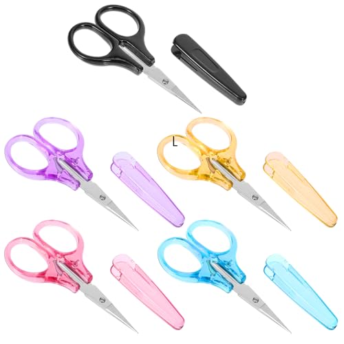 TIESOME 5Pcs Small Craft Scissors, Stainless Steel Travel Portable Scissors | Mini Detail Craft Scissors with Protective Cover for Sewing, Scrapbooking, Travel, Paper Cutting