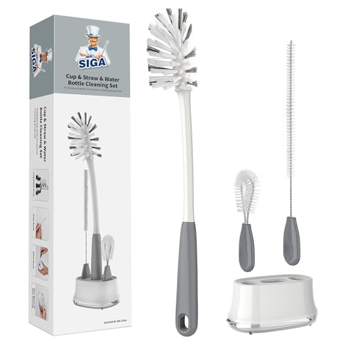 MR.SIGA Water Bottle Brush Cleaning Set with Storage Holder | Bottle brush with stand, cleaning brushes for tumblers, baby bottles, drinking glass, straw cleaner brush