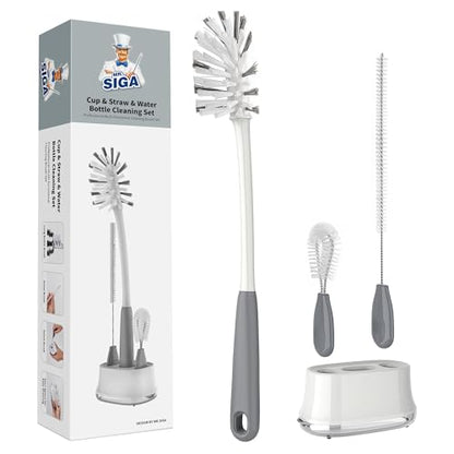 MR.SIGA Water Bottle Brush Cleaning Set with Storage Holder | Bottle brush with stand, cleaning brushes for tumblers, baby bottles, drinking glass, straw cleaner brush