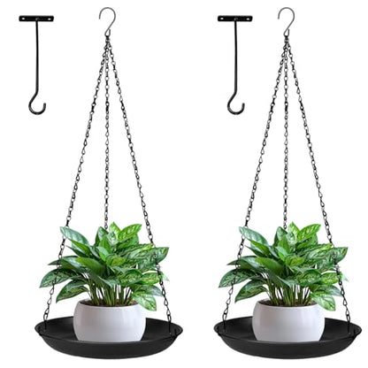 ARTORA Metal Plant Hanger, Indoor Decorative Wall Plant Hanging Basket Black Pot Holder Ceiling Flower Planter Hanging Chain with Long Hook (2 Pack)