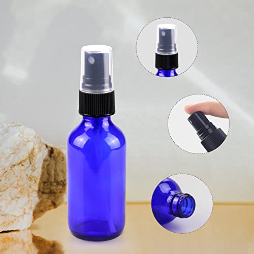Mini Glass Spray Bottles 2 oz, Empty with Funnel Dropper, Fine Mist for Hair, Travel, Plants, Cleaning Solutions and Skin Care (4 Pack Blue) - color: Blue, size: 2 Ounce (Pack of 4)
