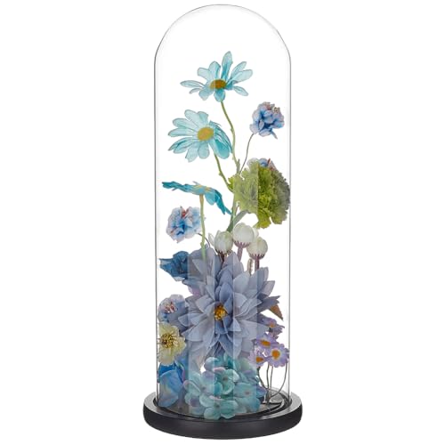 BENECREAT 14.4x5.6 Inch Transparent Flower Glass Cover, Glass Cloche Display Dome with Black Wooden Base for DIY Flower Craft Collectibles Specimens Plants Dustproof - color: Black