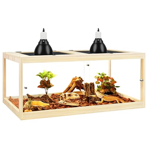 PROLEE 82 Gallon Bearded Dragon Tank, 48 x 20 x 20 Inch Tempered Glass Reptile Enclosure with Metal Mesh Top, Lockable Sliding Front Doors, Large Lizard and Snake Terrarium, Oak - color: Oak, size: 82 Gallon (48x19.5x19.5 Inch)