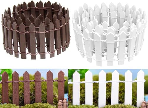 2PCS Miniature Fairy Garden Fence Brown & White, 1.97 * 35.43 Inch