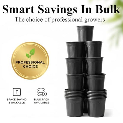 50 Pack 5 Gallon Flexible Plant Nursery Pots for Plants with Drainage Holes | Flexible, lightweight plastic construction; compact growing space for seedlings, herbs, succulents, and young flowers - size: 5 Gallon