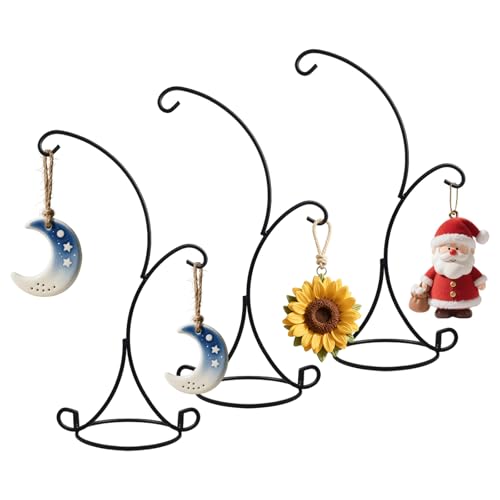 YY YEARCHY Ornament Display Stand 2-Hook Iron Frame Fits 4–10 Inch Ornaments Must Hang on Both Sides for Balance, Tabletop Display for Glass Globe/Air Plant/Flower Pot, Black, 14.2" x 6.5" - size: 3Pcs 14.2"x 6.5"