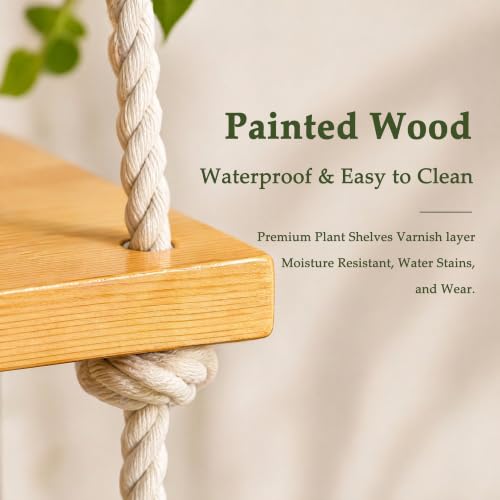 Window Plant Shelves, 3-Tier Window Shelf for Plants, Hanging Plant Shelf for Windows, Painted Wood Window Sill Shelf for Plants, Macrame Plant Hanger, Boho Decor for Living Room Bedroom Wall