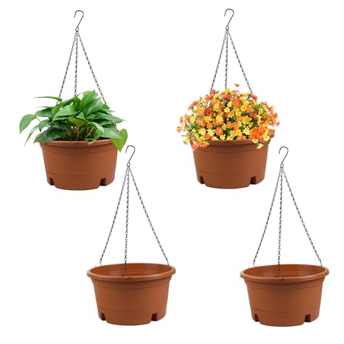 4 Pack 10 Inch Hanging Planters for Indoor Plants with Tray & 15.7" Chain - color: Terracotta, size: 10 Inch - 4 Pack