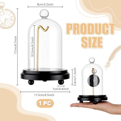 PH PandaHall 4.5" x 6.6" Pocket Watch Display Case Watch Glass Display Dome Cloche Clear Bell Jar with Solid Wood Base with Golden Metal Hook for Pocket Watch Medals Collectibles Photos Ornaments