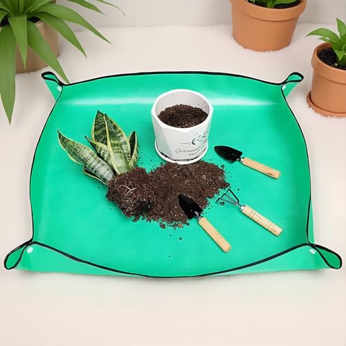 Repotting Mat for Indoor Plants, Waterproof Foldable Gardening Mat with Corner Loops, Portable Plant Potting Tray for Succulent & Bonsai Care (50 * 50cm) - size: 50*50cm