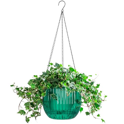 Melphoe 1 Pack Self Watering Hanging Planters Indoor Flower Pots, 8.3 Inch Outdoor Hanging Plant Pot Basket, Plant Hanger with 3Hooks Drainage Holes for Garden Home - color: Emerald, size: 8.3''