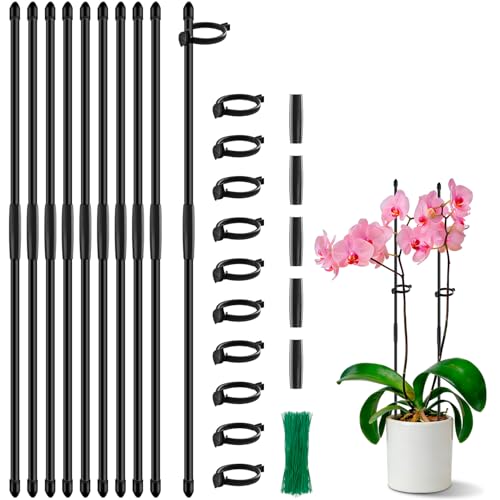Plant Stakes 17 inch SupKing Support Stick Orchid Stakes with Clips 10Pcs Garden Plant Poles Extended to 3/4/5ft for Indoor Outdoor Potted Tomato Rose Amaryllis Vegetables Monstera -Black - color: Black