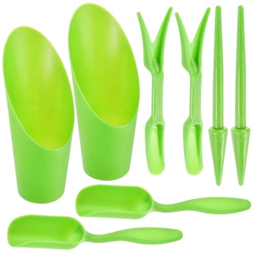 8Pcs Set Mini Garden Shovel Hand Tools Transplanting Potting Tool Set Indoor Soil Spoon Scoop Plastic Kits (Green-8pcs Set) - color: Green-8pcs Set