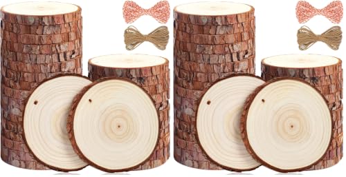 Natural Wood Slices - 30 Pcs 3.5-4 inches Craft Unfinished Wood kit Predrilled with Hole Wooden Circles for Arts Wood Slices Christmas Ornaments DIY Crafts (Pack of 2) - size: 30pcs(3.5"-4.0") (Pack of 2)