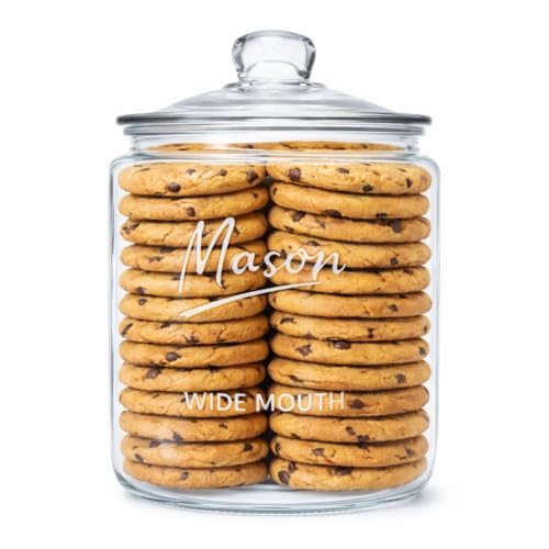 1 Gallon Mason Glass Jar with Lid – Wide Mouth Glass Storage Jar with Airtight Lid, Kitchen Pantry Container with Measurement Markings for Cookies, Candy, Flour Jar, Sugar & Dog Treats - size: Pack of 1