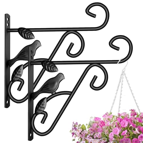 AMAGABELI GARDEN & HOME 2 Pack Hanging Plant Hanger Outdoor 10 inch Metal Hanging Brackets Fence Wall Hooks for Flower Baskets Bird Feeders Lanterns Wind Chimes Rust-Resistant Black - size: 10 Inch, style: 2-Pack Bird 1 Hook