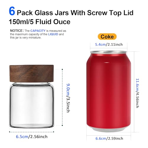 6 pc Glass Spice jars Glass Jars with Screw Lid 5 oz Acacia Wood Glass Herb Sugar Coffee Bean Ground Container Food Storage Canister for Candy Pantry Tea Seasoning Meal Prep Snack (6*150ml(5oz)) - color: 6*150ml(5oz)