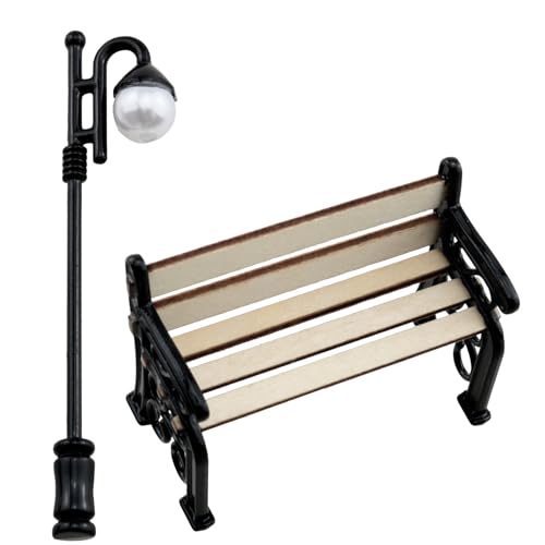 1.97-inch Miniature Park Bench 2.6-inch Miniature Street Lamp Alloy for Outdoor Decorations Garden Scenes Dollhouse Furniture Decorations Scene Arrangement