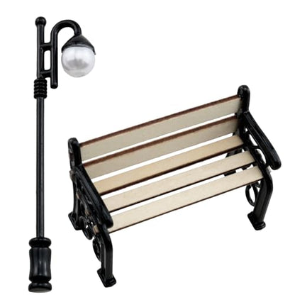 1.97-inch Miniature Park Bench 2.6-inch Miniature Street Lamp Alloy for Outdoor Decorations Garden Scenes Dollhouse Furniture Decorations Scene Arrangement