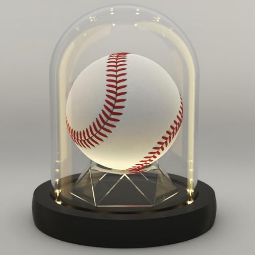 Baseball Display Case with Black LED Light Base, Glass Dome Cloche Baseball Holder, Game Ball Case Display for Autographed Baseballs, Golf Ball, Tennis, Sports Memorabilia Gift - color: Baseball Holder - Black, size: 3.54" D X 4.33" H