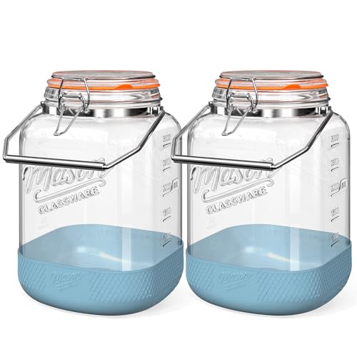 1 Gallon Glass Jar with Lid, 2 Pack Glass Food Storage Containers | 2 Pack Wide Mouth, 128 Oz, Airtight Lid, Scale Marks, Stainless Steel Handle, Anti-slip, Large Mason Jars for Flour, Wheat - size: 1 Gallon / Square Glass Jar
