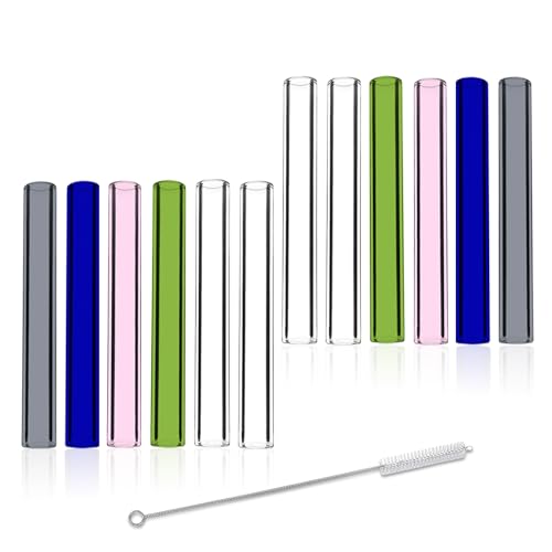 12 Pcs Gtysmox 4 Inches 5 Colors Borosilicate Glass Tubes, 12mm Diameter 2mm Thickness Glass Tubing with 1 Cleaning Brush(Transparent Pink Green Blue Gray) - size: 4 inches