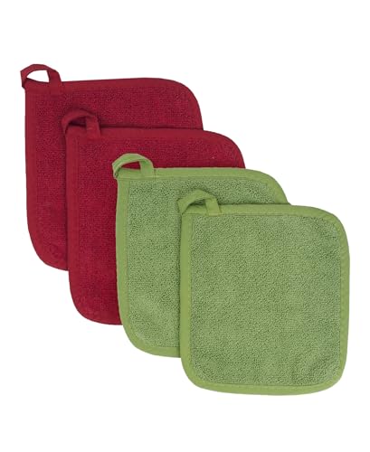 RITZ Terry Potholder & Hot Pad: Unparalleled Heat Resistant, Durable 100% Cotton – Ergonomically Designed for Optimal Grip – Easy-Care Machine Washable – 4-Pack, Cactus/Paprika - color: Cactus/Paprika, size: 4-Pack Multi-Color