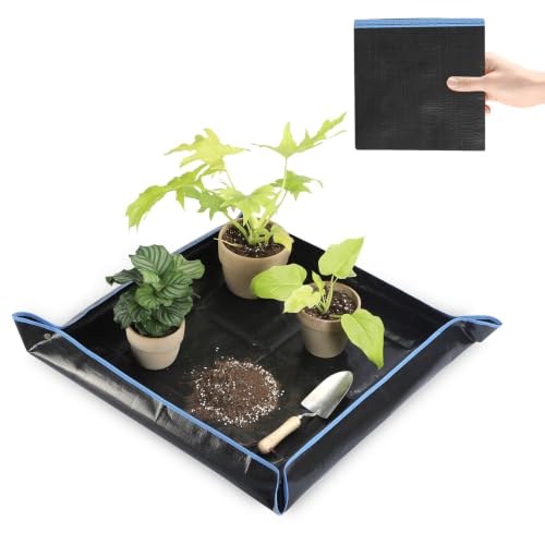 Large Waterproof Repotting Mat Super Thick for Potting Soil Mix 39.5"x39.5" - color: Black and Cerulean Blue, size: 39.5" x 39.5"