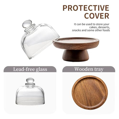 Mini Glass Cloche Dessert Stand, 4.1-Inch Acacia Wood Footed Cake Stand with Clear Dome Cover for Macarons, Candy, Cheese Bites, Cookies, Tea Party Dessert Table - color: 4.1 inch of mini glass dessert cups,