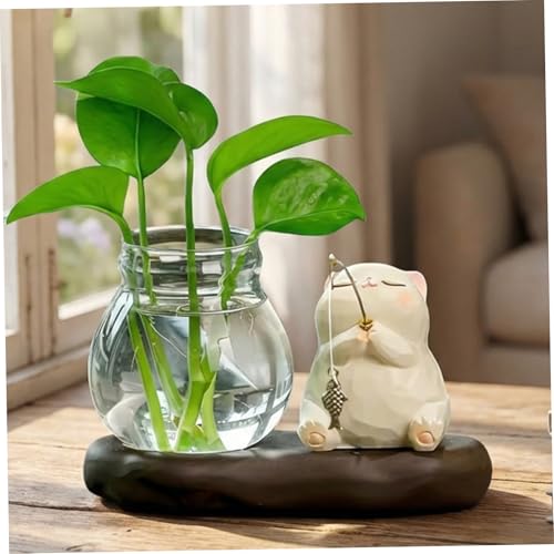 Propagation Vases for Plants, Glass Plant Propagation Jars with Stand, Hydroponic Water Rooting Vases for Indoor Plants, Modern Office Desk Decor, Cat - color: Cat