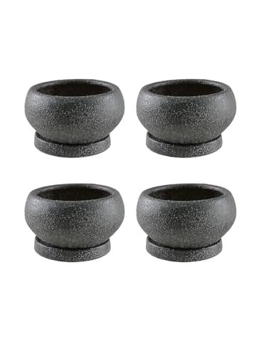 Serene Spaces Living Kuro Ceramic Low Planter with Saucer – Modern Textured Pot for Succulents, Cactus & Indoor Décor, Mini Black Planter, 5" Diameter & 2.9" Tall, Pack of 4 - size: Pack of 4