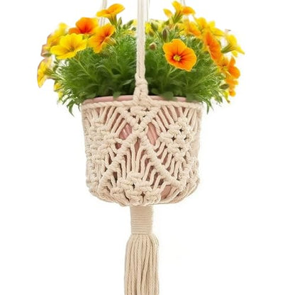 2 Pack Macrame Hanging Planters, White - color: White