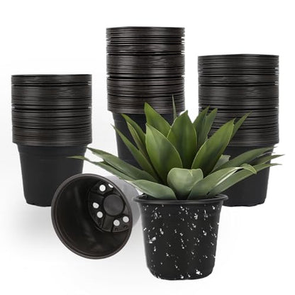 100 Packs 4 5 6 Inch Nursery Pots, Plastic Nursery Pots for Plants with Drainage Holes, Seed Starting Garden Pots of Flower Plant Container for Succulents, Transplanting (100, 5 Inch) - size: 5 Inch