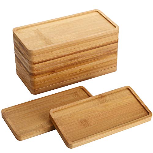 10 Pack Small Bamboo Saucers, 7 Inch Plant Saucers Rectangular Flower Pot Drainage Trays for Succulent, Cactus, Small Indoor Plants