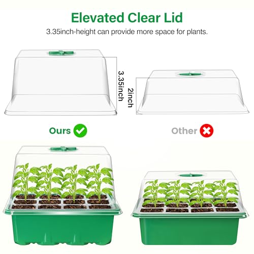 Bonviee Seed Starter Trays with 12-LED Grow Lights, Green, 5 Pack | 5 Seed Starter Kits, 60 Cells, 12-LED Grow Light per Tray, Vented Humidity Domes, Drainage Holes, 1-to-5 USB Cable - color: Green, size: 5 Packs, with Light