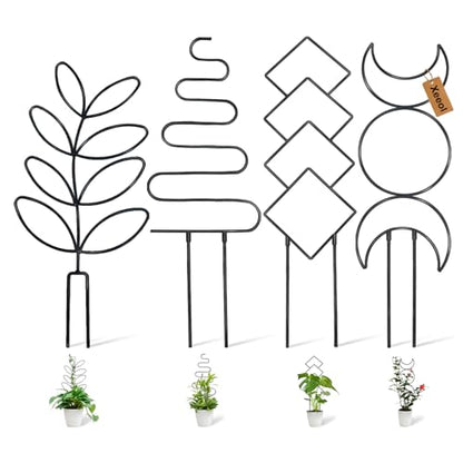 23in Plant Trellis for Climbing Plants Indoor, 4 Shapes | Trellis for Potted Plants with Ties, Metal Climbing Plant Support for Houseplant Flower Pothos, 4 Different Panels