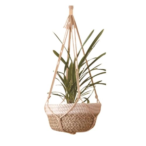 Handmade Garden Plant Pot Holder Decor Beige Color Macrame Plant Hangers Cotton Rope Hanging Planter Flower Pot Hanging Basket(Khaki)