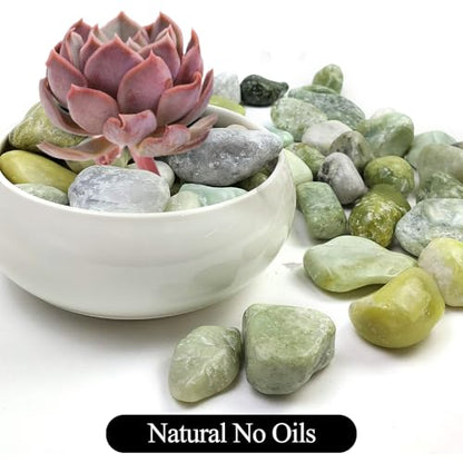 10LB Succulent Jade Pebbles for Landscaping, 1.2-2 Inch Natural Polished Stones, River Rocks for Vase, Flowerpot, Indoor and Garden Decoration - size: 10LB, style: Jade
