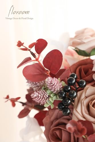 Floroom Artificial Greenery Stems Box Set, 30pcs with 7 Kinds of Faux Greenery Flowers Picks for DIY Bridal Bouquets Wedding Floral Arrangement Table Centerpieces, Burgundy & White - color: Burgundy & White