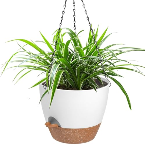 12 Inch Self Watering Hanging Planters for Indoor Outdoor Plants, 1 Pack - color: White, size: 12''