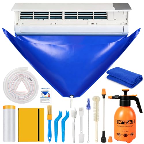 Mini Split Cleaning Kit Bag with 2L High Pressure Sprayer, 13Pcs Professional Air Conditioner Cleaning Kit with Waterproof PVC AC Cleaning Cover Bib, HVAC Cleaning Tools (Large) - size: Large
