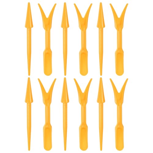 M METERXITY 12-Pack Mini Garden Hand Succulent Transplanting Tools, Plastic Seedlings Dibber Sowing Digging for Repotting/Plant Care/Lawn Maintenance, Small Gardening Tools [Dark Yellow] - color: Dark Yellow